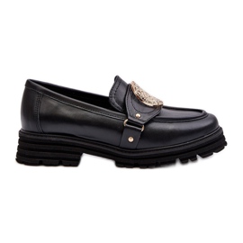 Zazoo 3485 Mocasines de Mujer con Adorno Dorado, Piel Natural negro