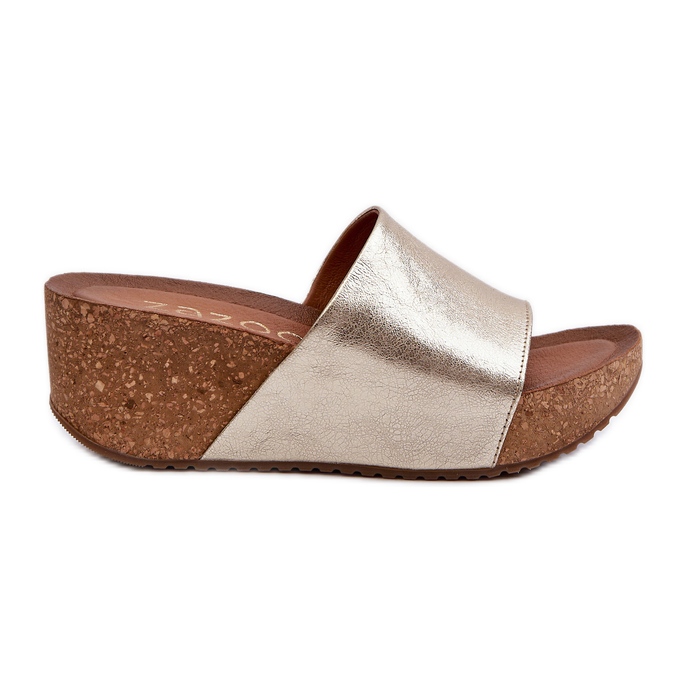 Zazoo 40289 Chanclas de Mujer de Piel con Cuña de Corcho, Dorado