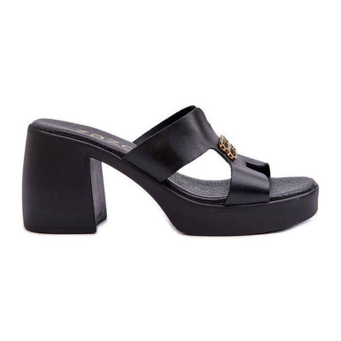 Zazoo 40419 Chanclas de Mujer de Piel con Aberturas y Adorno, Negro