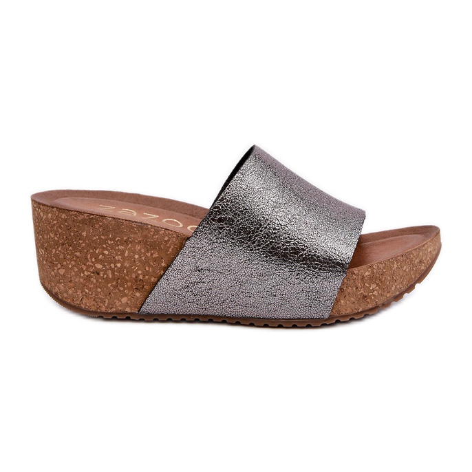 Zazoo 40291 Chanclas Mujer de Piel con Cuña de Corcho, Grafito gris