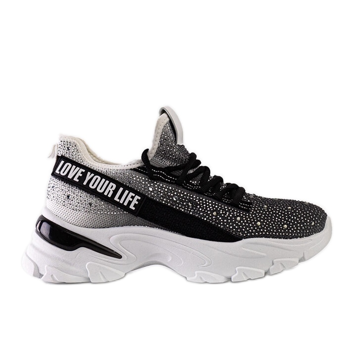 Zapatillas masivas brillantes blancas y grises de Senai negro