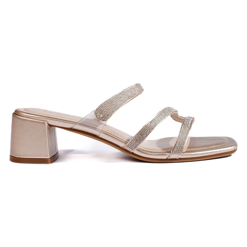 Chanclas de tacón doradas con circonitas de Sergio Leone dorado