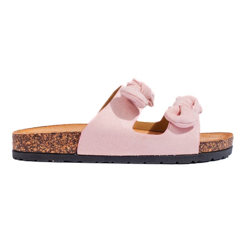 Zapatillas de casa de mujer de ante rosa con corcho rosado