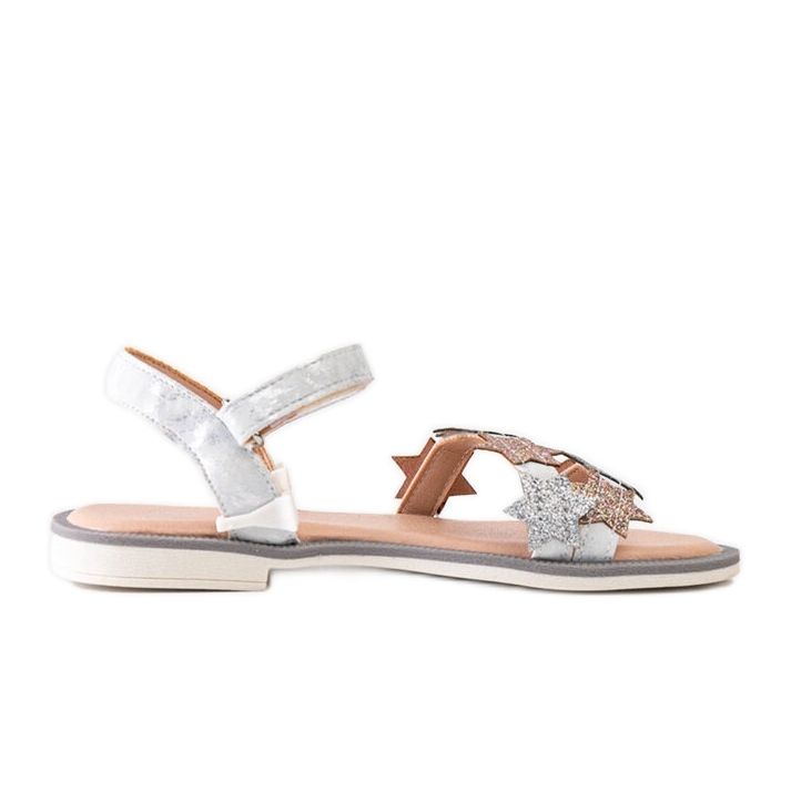 Miss Sandalias infantil Charisa gris con estrellas de purpurina plata
