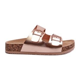 Evento Chanclas de Mujer con Plataforma de Corcho y Hebillas, Oro Rosa, Klinesta dorado