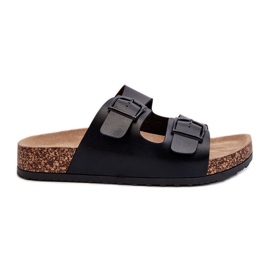 Chanclas de Mujer con Plataforma de Corcho y Hebillas, Negro Klinesta