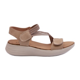Sandalias Cómodas De Mujer Con Velcro Beige Eladora