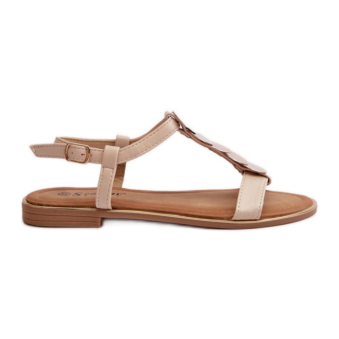 Sandalias Planas Mujer Confeccionadas en Piel Ecológica Beige Jeritellia