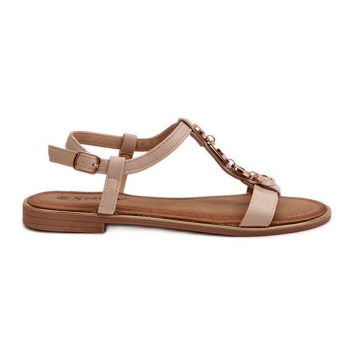 Sandalias Planas De Mujer Con Adornos Beige Muridia