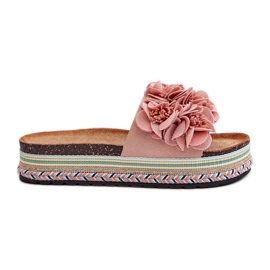 Chanclas de Mujer con Plataforma Decorada con Flores, Rosa Nodina rosado