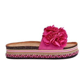 Chanclas de Mujer con Plataforma Decorada con Flores Fucsia Nodina rosado