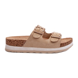 Chanclas De Mujer Con Plataforma Y Hebillas, Ante Ecológico Beige Ursila