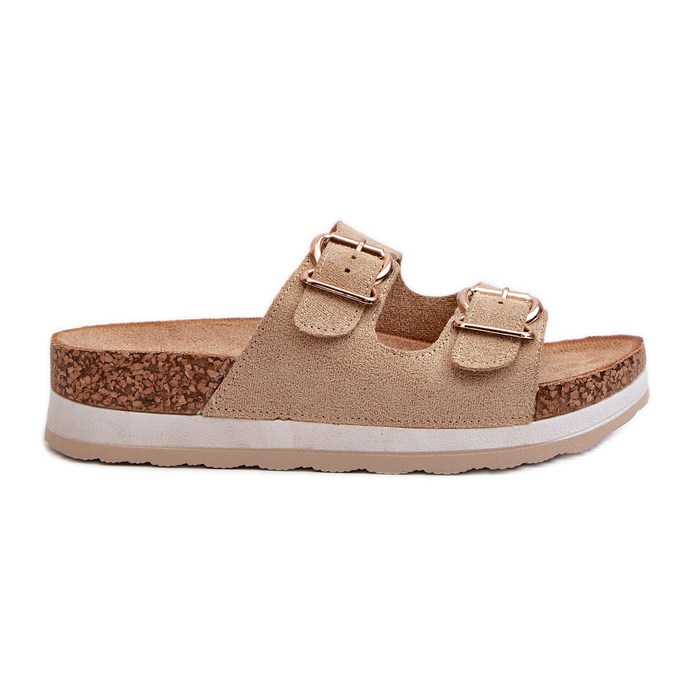 Chanclas De Mujer Con Plataforma Y Hebillas, Ante Ecológico Beige Ursila
