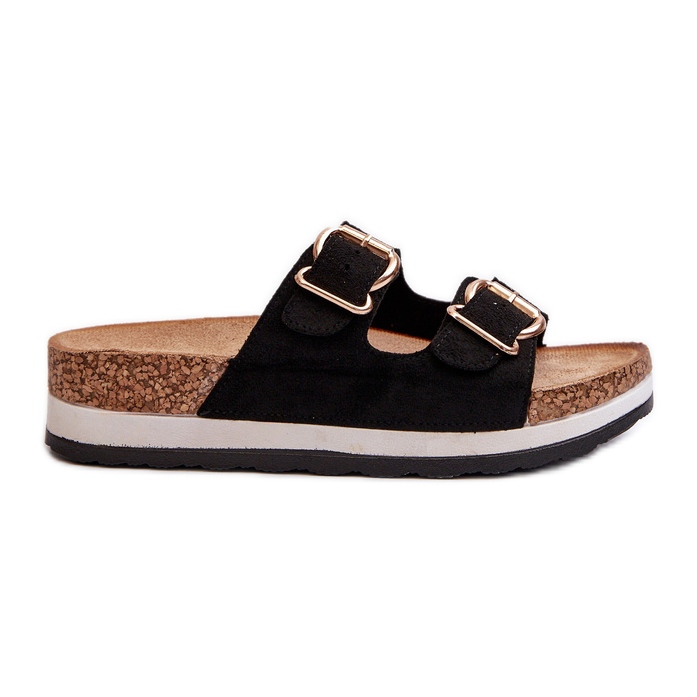 Chanclas Mujer Plataforma Hebillas Ante Ecológico Negro Ursila