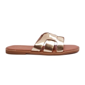 Chanclas Planas de Mujer Fabricadas en Piel Ecológica, Risamay Dorado