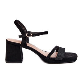 Sandalias De Mujer De Tacón Alto Con Tira Brillante Negro Tessata
