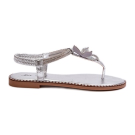 Sandalias planas de mujer con flor decorativa, Plata Edoni