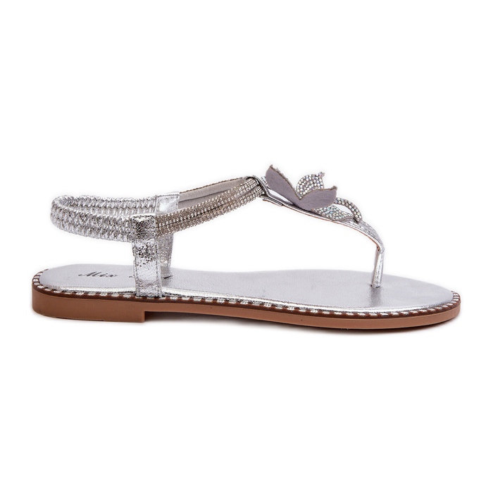 Sandalias planas de mujer con flor decorativa, Plata Edoni