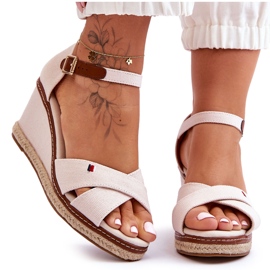 Sandalias Mujer Cuña Beige Claro