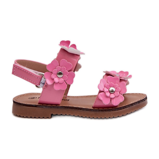 Sandalias Infantiles Lacadas Decoradas con Flores, Tinette Rosa rosado