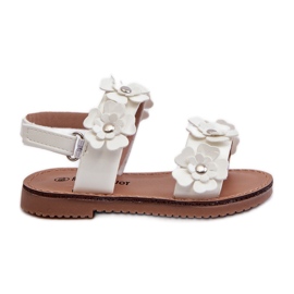 Sandalias Infantiles Lacadas Decoradas con Flores, Tinette Blanco