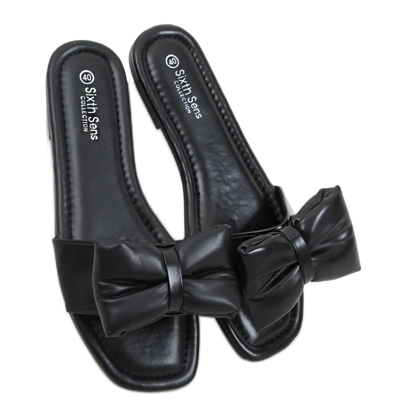 Pantuflas Mili Negras con lazo negro Pantuflas Mili Negras con lazo negro