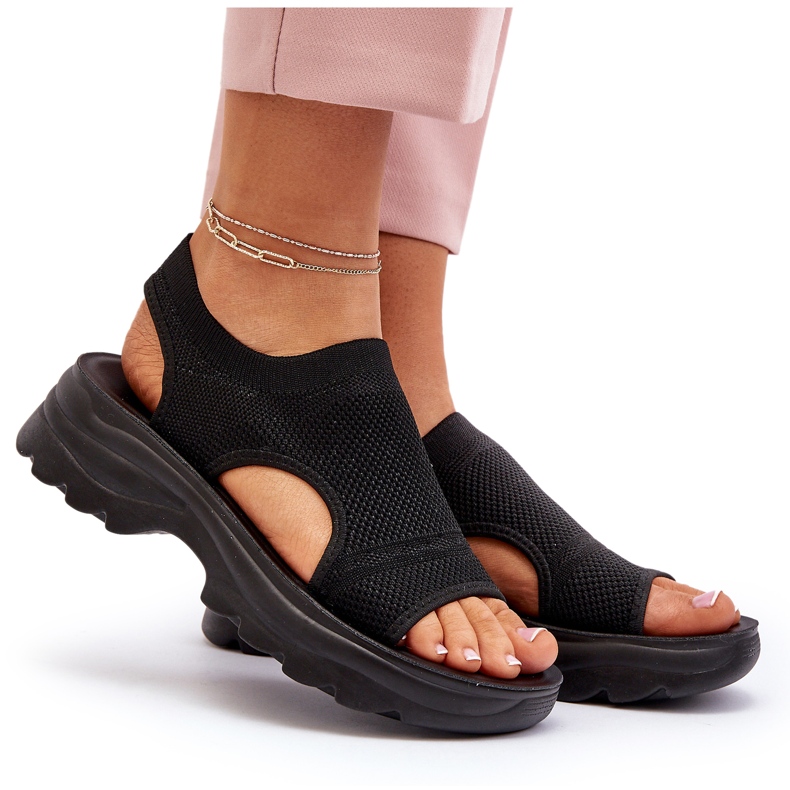 Sandalias Deportivas De Mujer Con Suela Gruesa, Negro