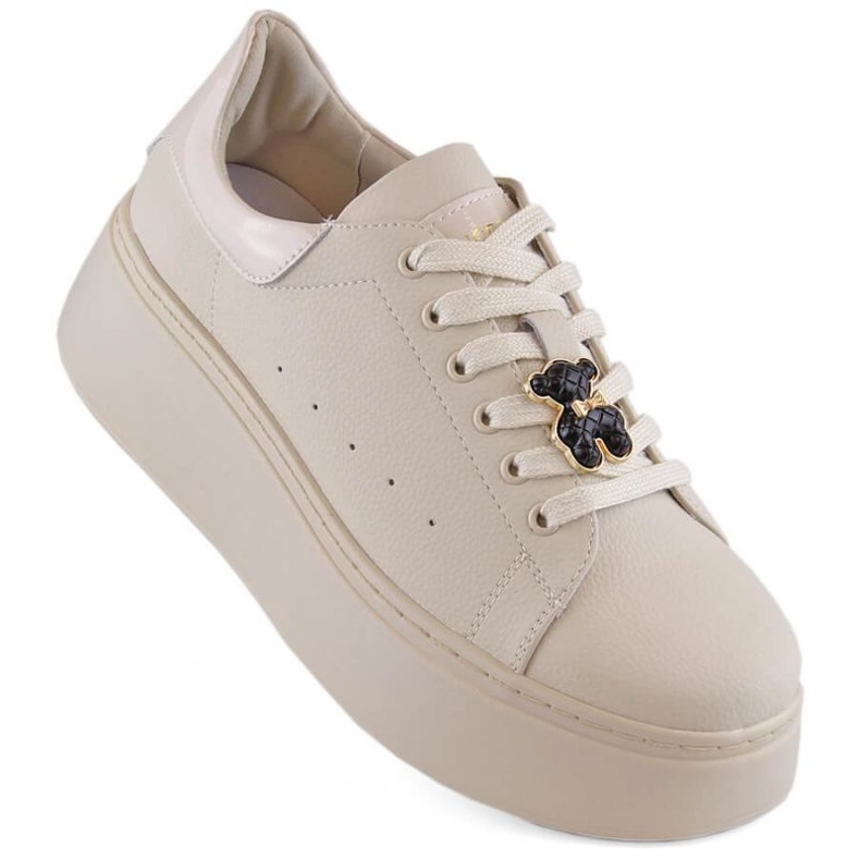 Zapatos de plataforma de piel con osito Vinceza W JAN276A, beige