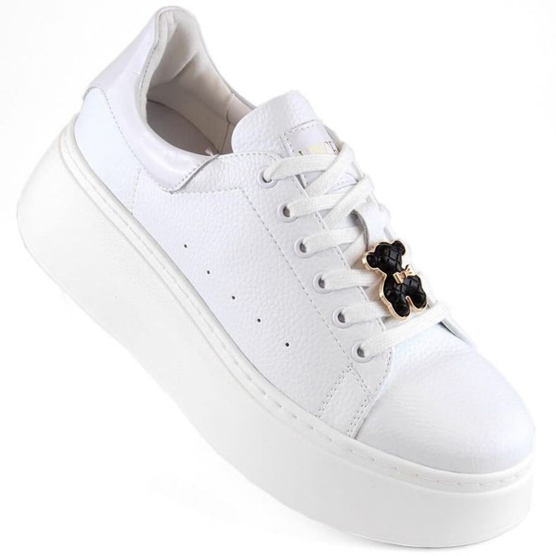 Zapatos de plataforma de piel con osito Vinceza W JAN276B, blanco