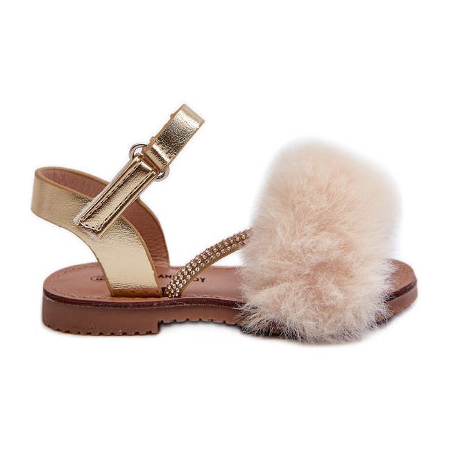 Sandalias Infantiles Con Velcro Y Pelo, Dorado Rosavere