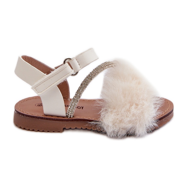 Sandalias Infantiles Con Velcro Y Pelo, Blanco Rosavere Sandalias Infantiles Con Velcro Y Pelo, Blanco Rosavere