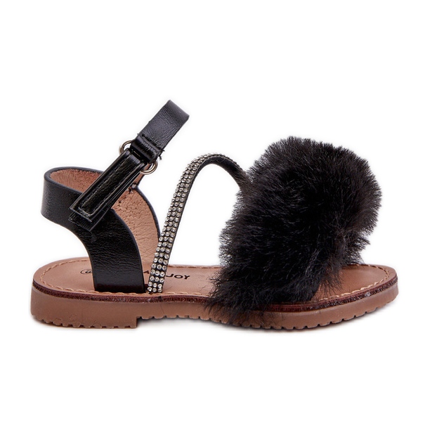 Sandalias Infantiles con Velcro y Pelo, Negro Rosavere