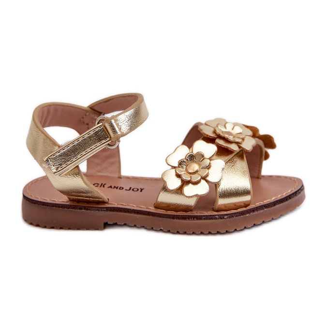 Sandalias Infantiles Decoradas con Flores, Cierre con Velcro, Dorado Fagossa