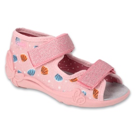 Sandalias infantil befado 342P058, rosa con conchas