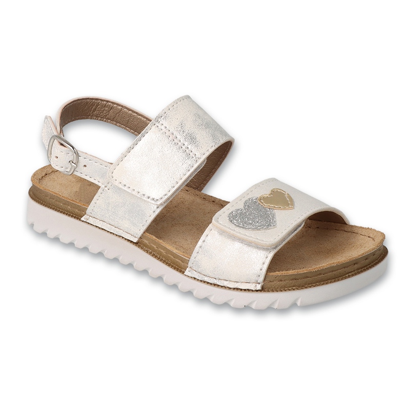 Sandalias infantiles befado con aplicación de piel 062Y001, plateadas con corazones plata Sandalias infantiles befado con aplicación de piel 062Y001, plateadas con corazones plata