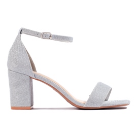 Sandalias tacón mujer brocado plata