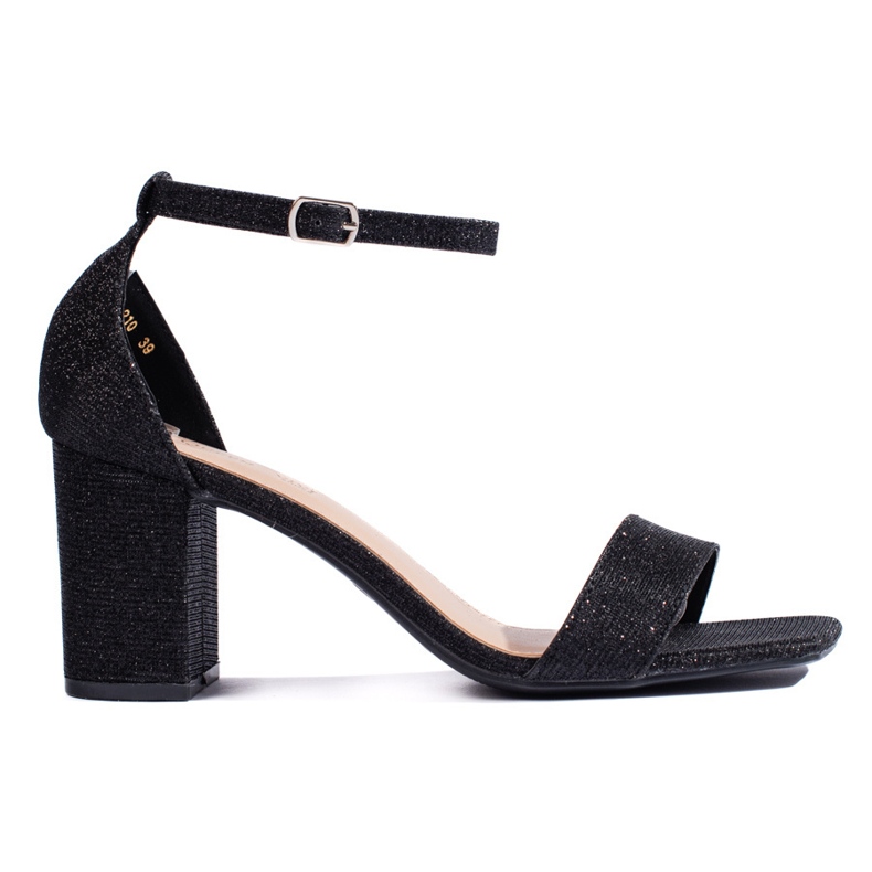 Sandalias tacón mujer brocado negro