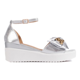 Seastar Sandalias cuña mujer plateadas con lazo plata Seastar Sandalias cuña mujer plateadas con lazo plata