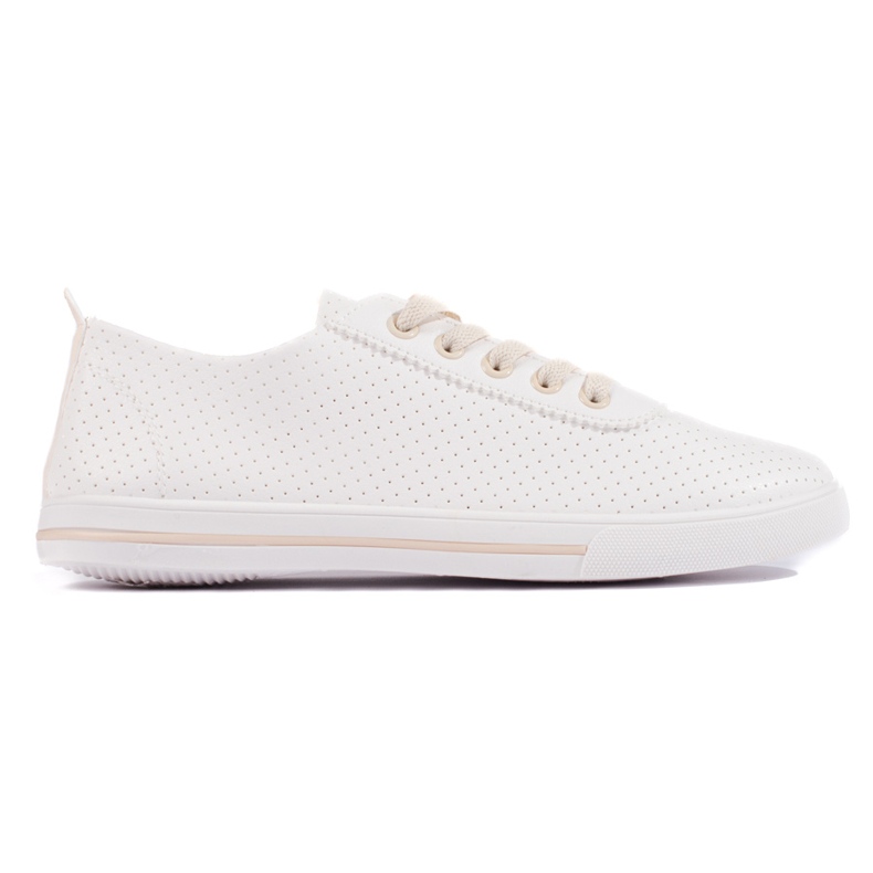 Zapatillas de mujer blancas con cordones beige. blanco