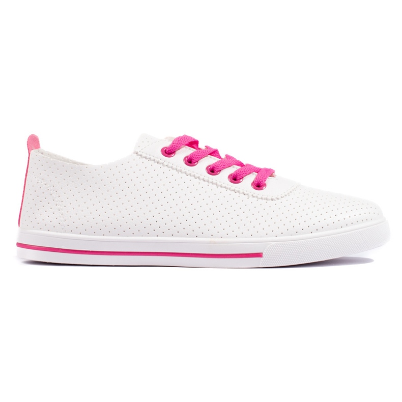 Zapatillas de mujer blancas con cordones rosas. blanco