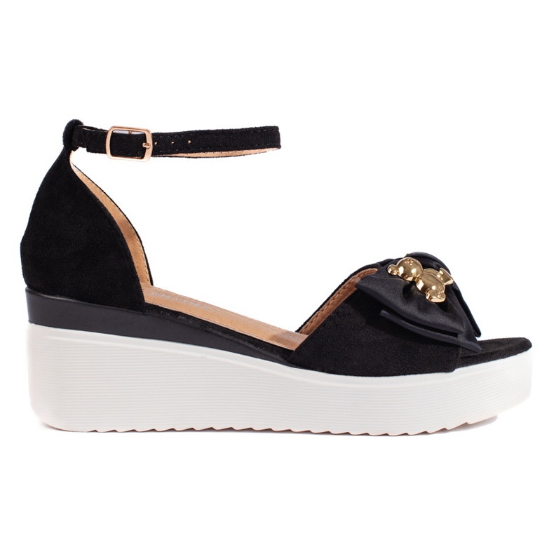 Seastar Sandalias cuña mujer negras con lazo negro