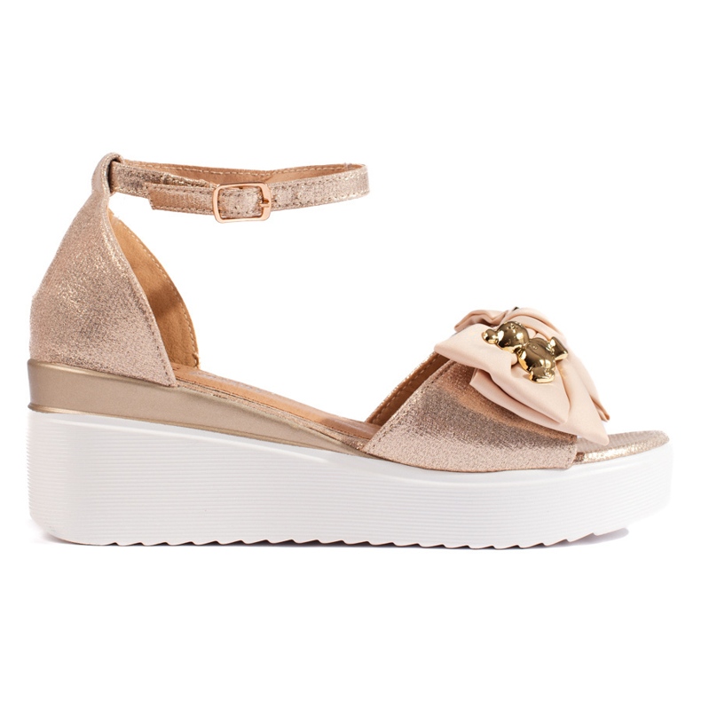 Seastar Sandalias cuña mujer doradas con lazo dorado