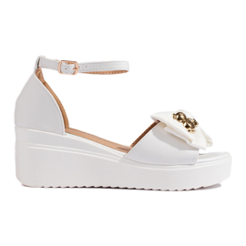 Sandalias cuña mujer blancas con lazo blanco