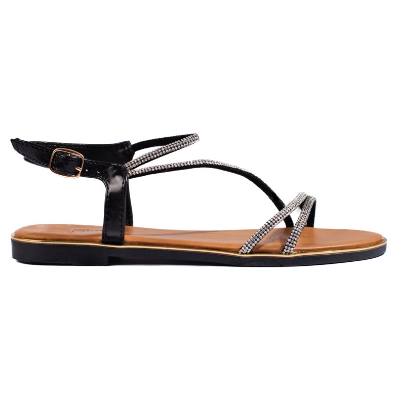Sandalias mujer brillo negro