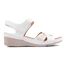 Sandalias cuña mujer velcro blancas blanco