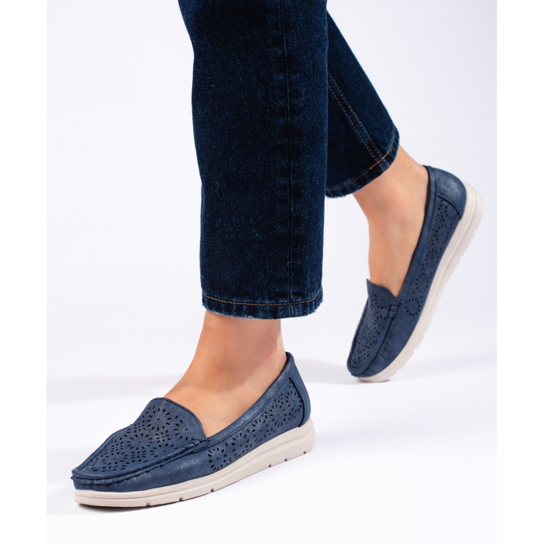 Mocasines de mujer calados, azul marino