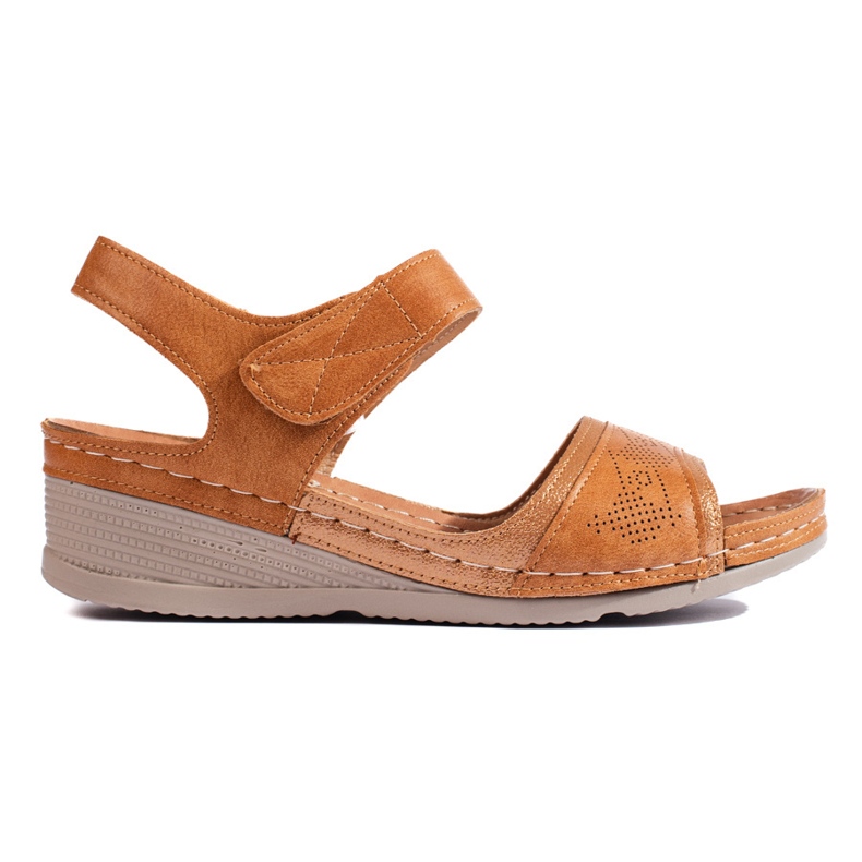 Sandalias mujer camel con velcro marrón