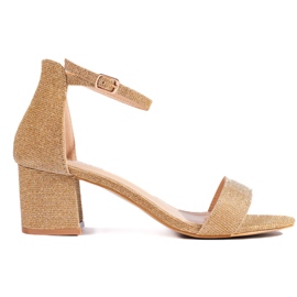 Sandalias de tacón doradas con purpurina dorado