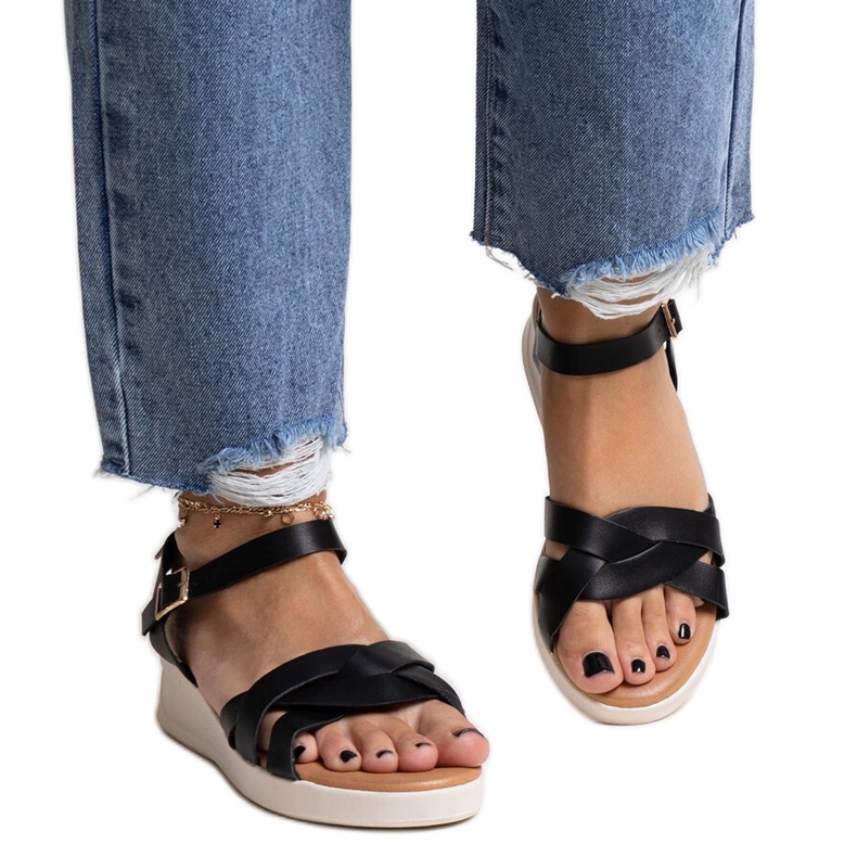 Sandalias negras de cuña baja de Khalid negro
