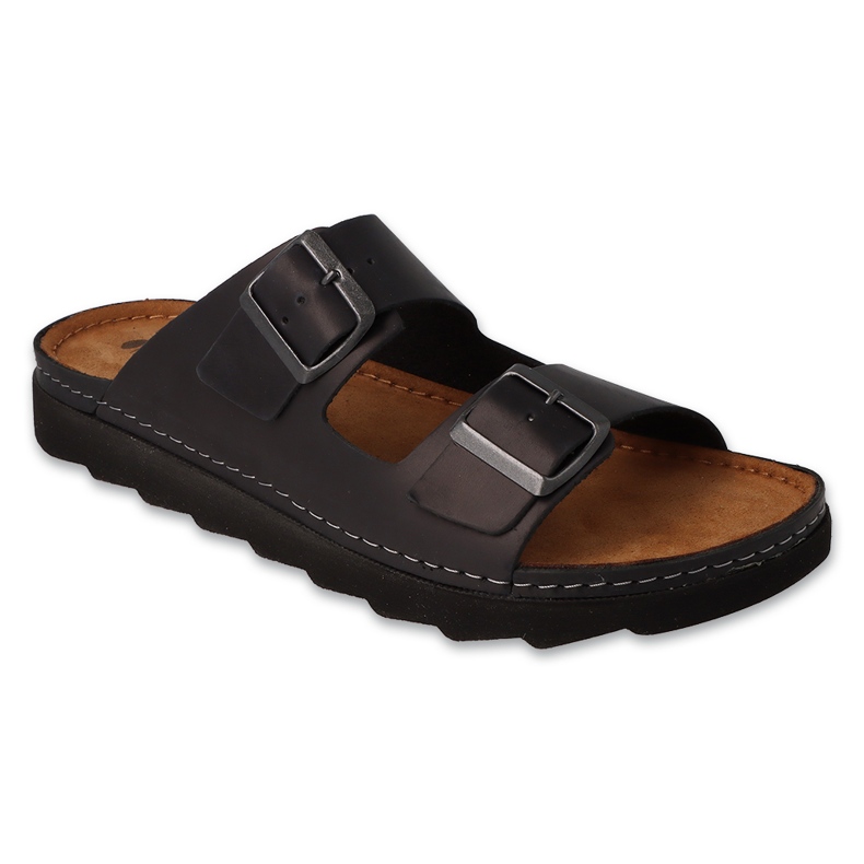 Pantuflas de piel para hombre Inblu 158M021 negro Pantuflas de piel para hombre Inblu 158M021 negro